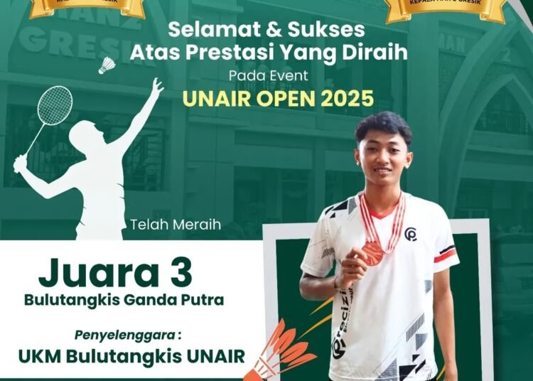 UNAIR Gelar Kejuaraan Bulu Tangkis Tingkat Jatim, Siswa MAN 2 Gresik Sukses Sabet Juara 3 Ganda Putra
