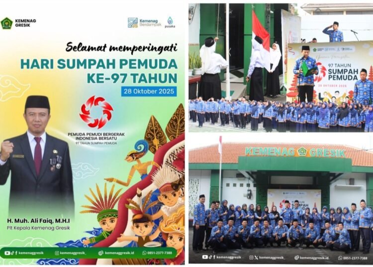 Kemenag Gresik Gelar Upacara Hari Sumpah Pemuda ke-97: Konsolidasi Seluruh KUA dan Pengawas Madrasah