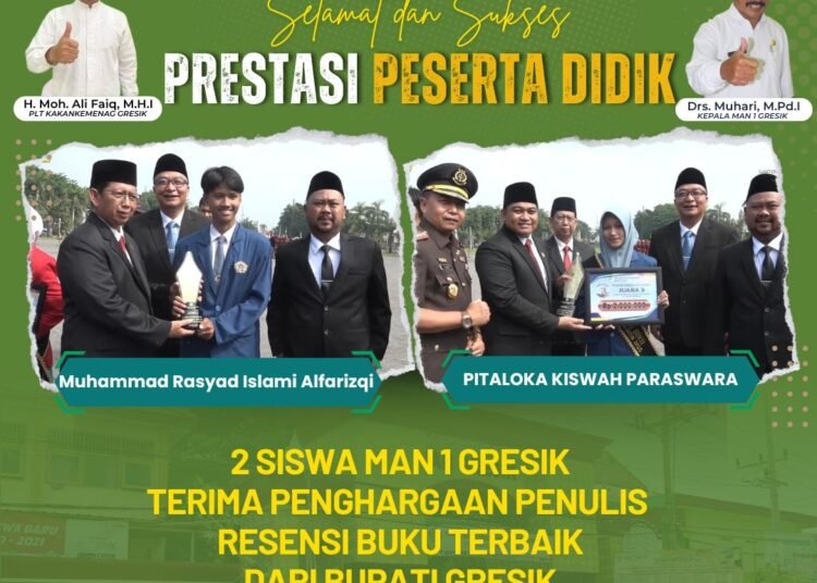 Bupati Gus Yani Berikan Penghargaan Penulis Resensi Buku Terbaik kepada Dua Siswa MAN 1 Gresik