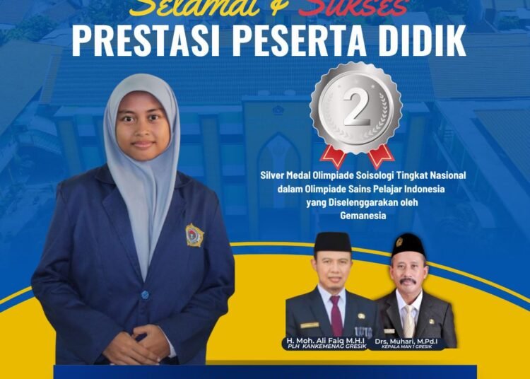 VANIA JULIA REVALINA MAN 1 GRESIK PERSEMBAHKAN SILVER MEDALI OLIMPIADE SOSIOLOGI TINGKAT NASIONAL