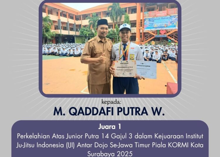 M Qaddafi Siswa SMPN 1 Gresik Sabet Juara 1 Kejuaraan Ju-Jitsu se-Jawa Timur