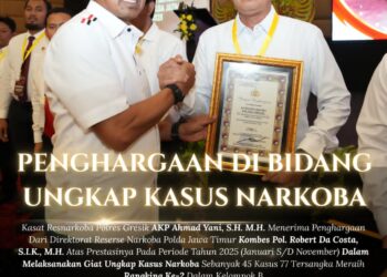 Sukses Ungkap Kasus Narkoba, Sat Resnarkoba Polres Gresik Raih Penghargaan dari Polda Jatim