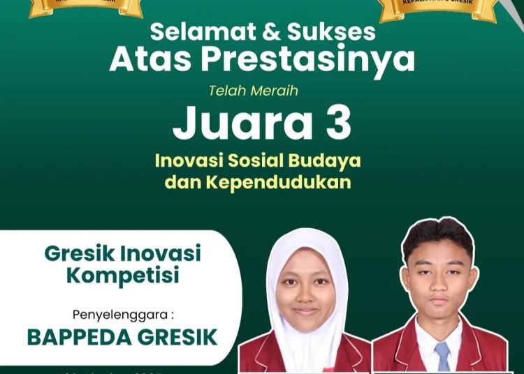 Dua Siswa Terbaik MAN 2 Gresik Raih Juara 3 Inovasi Sosial Budaya dan Kependudukan Tingkat Kabupaten