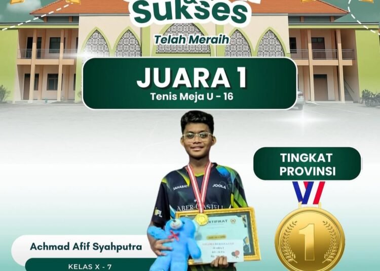 Joosss !! Achmad Afif Syahputra Siswa MAN 2 Gresik Sabet Juara 1 Tenis Meja Kejurprov 2025
