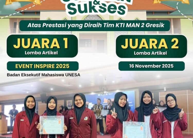 Tim KTI MAN 2 Gresik Raih Juara 1 dan 2 Lomba Artikel Event Inspire 2025 UNESA