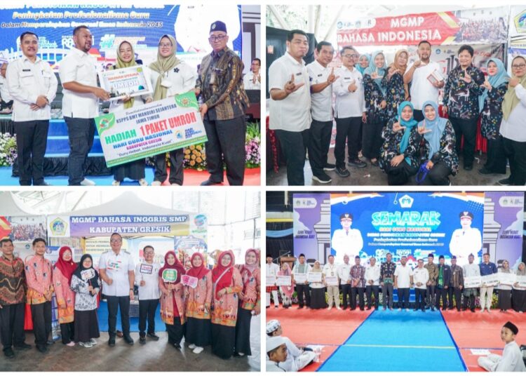 Semarak Hari Guru Nasional 2025, Bupati Gus Yani dan Kadispendik Gresik Gelontor Penghargaan