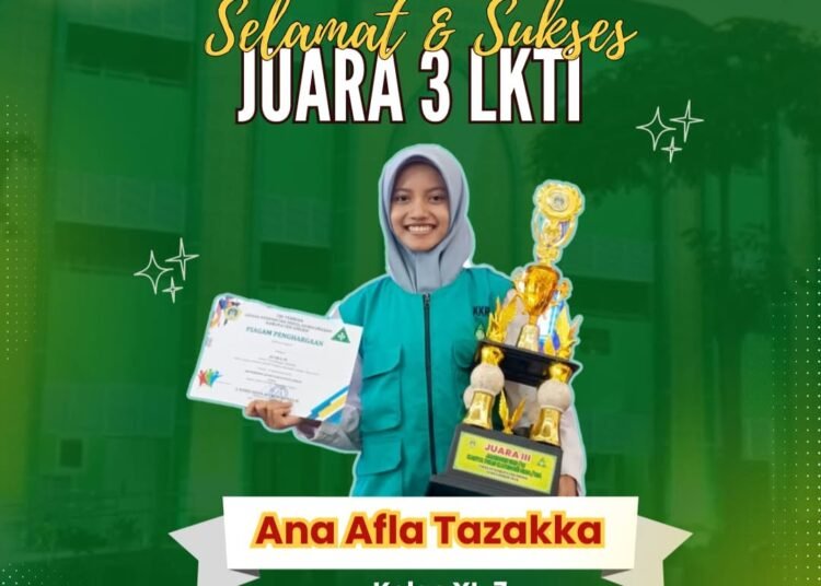 Ana Afla Tazakka Siswi MAN 1 Gresik Sukses Raih Juara 3 Lomba Karya Tulis Ilmiah Tingkat Kabupaten