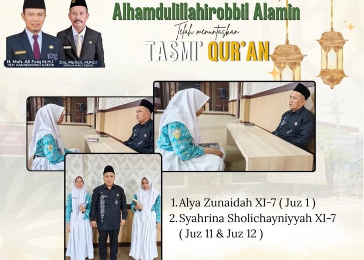 Alhamdulillahirabbil ‘Alamin, Dua Siswa MAN 1 Gresik Tuntaskan Tasmi’ Al-Qur’an
