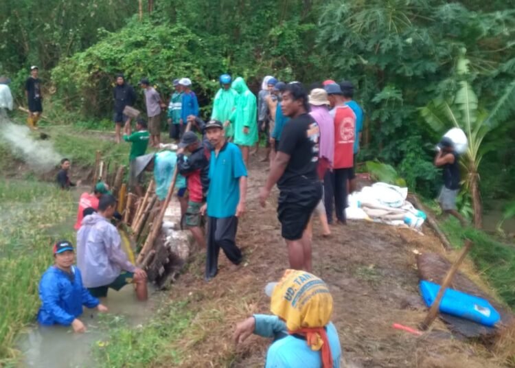 Cegah Banjir, Warga Desa Babaksari Dukun Gotong Royong Bangun Tanggul