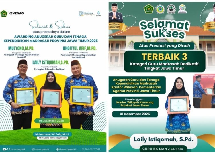 Selamat !! 3 Pahlawan Madrasah di Gresik Bawa Pulang Anugerah GTK Kemenag Jatim 2025