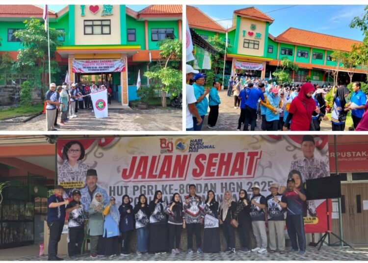 Penuh Kebersamaan !! Ratusan Guru se-Kecamatan Menganti Ikuti Jalan Sehat HUT PGRI ke-80