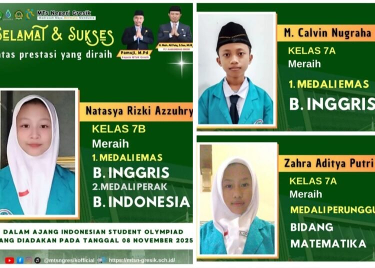 Prestasi Gemilang di Pengujung Tahun, Siswa MTsN Gresik Raih 4 Medali di Ajang Olimpiade Nasional