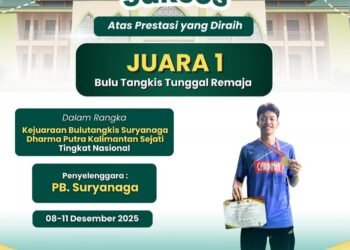Jooss !! Kevin Maulana Siswa MAN 2 Gresik Raih Juara 1 Kejuaraan Bulu Tangkis Tingkat Nasional