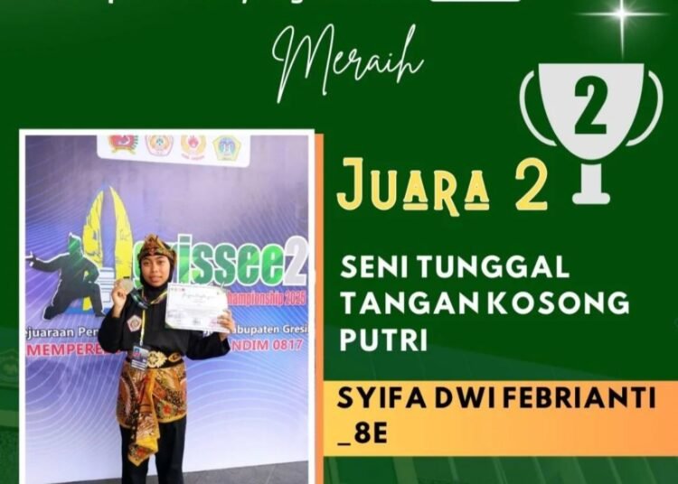 Murid MTsN Gresik Syifa Dwi Febrianti Raih Juara 2 Kejuaraan Pencak Silat Tingkat Kabupaten