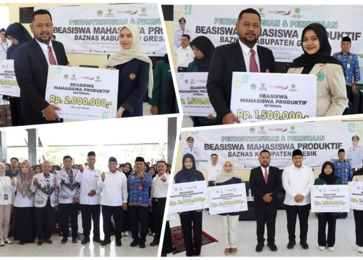 Bupati Gus Yani Bersama Baznas Gresik Salurkan Beasiswa dan Bantuan Korban Bencana