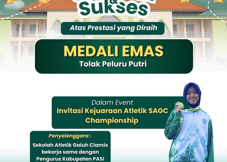 Top !! Nienda Meisya Siswi MAN 2 Gresik Raih Medali Emas Tolak Peluru Putri Kejuaraan Atletik SAGC Championship 2025