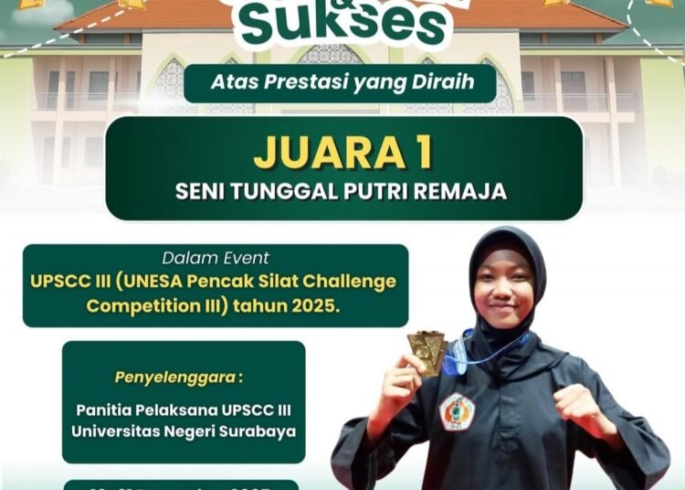 Top !! Nasafa Dwi Aulia Siswi MAN 2 Gresik Sabet Juara 1 Pencak Silat Challenge Competition IIl 2025