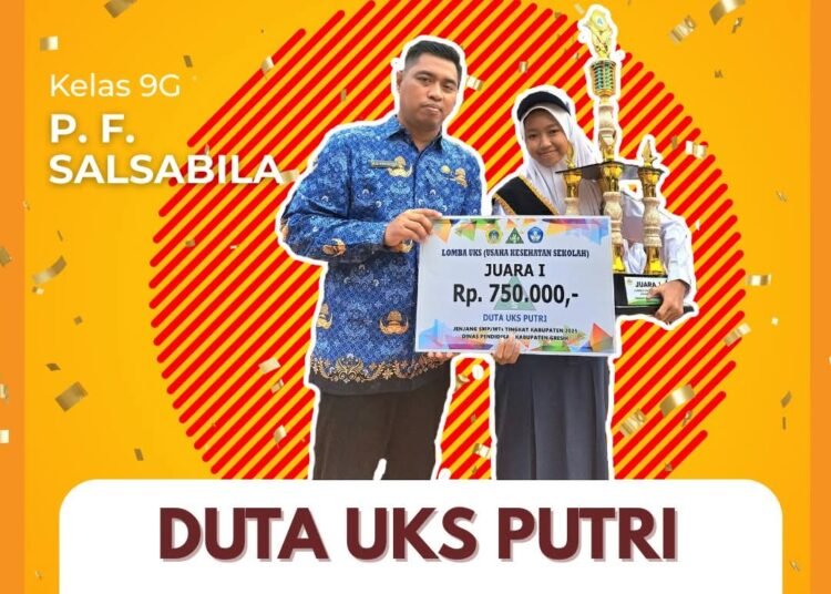 Selamat !! Putri Felicia Salsabila Siswi SMPN 1 Gresik Dinobatkan sebagai Duta UKS Tingkat Kabupaten Gresik