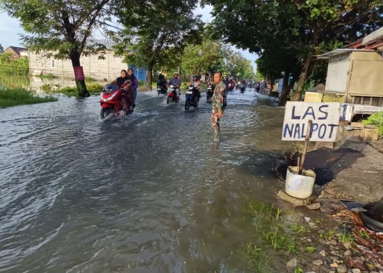 Kali Lamong Kembali Meluap, Babinsa Benjeng Gerak Cepat Antisipasi Potensi Banjir Susulan