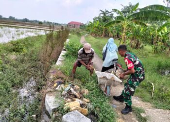 Hadir untuk Rakyat, Babinsa Balongpanggang Bersama Warga Gotong Royong Bersihkan Drainase