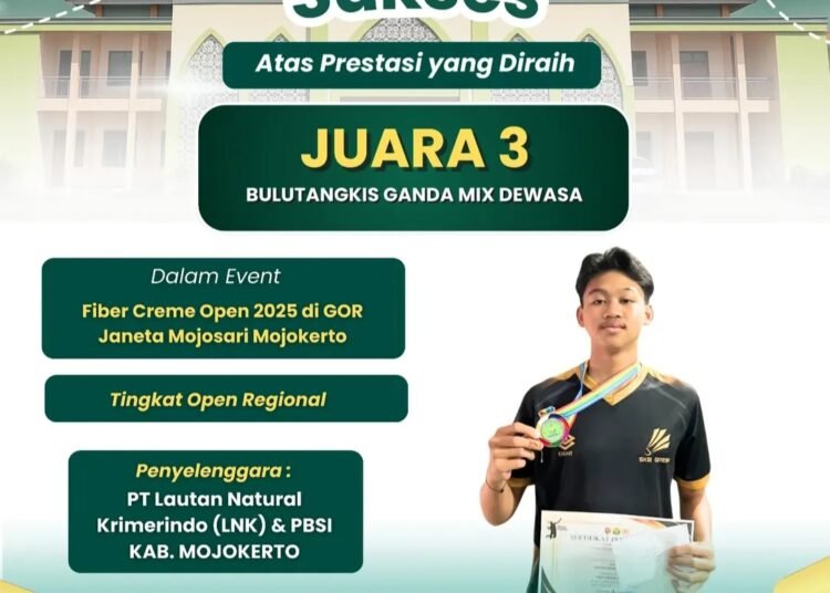 Dari GOR Janeta Mojosari, Ahmad Baihaqi MAN 2 Gresik Raih Juara 3 Kejuaraan Bulu Tangkis PBSI Mojokerto