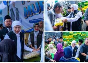 Kunjungi Pasar Murah di Banjarsari, Bupati Gus Yani dan Gubernur Khofifah Bagi-bagi Telur dan Beras