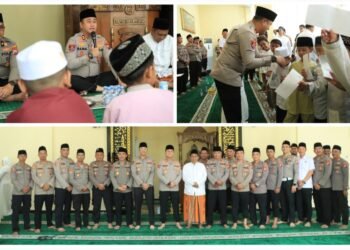 Peringati Isra Mi’raj 1447 H, Kapolres Gresik Gelar Pengajian Bareng Ketua PCNU KH. Mulyadi dan Santuni Anak Yatim