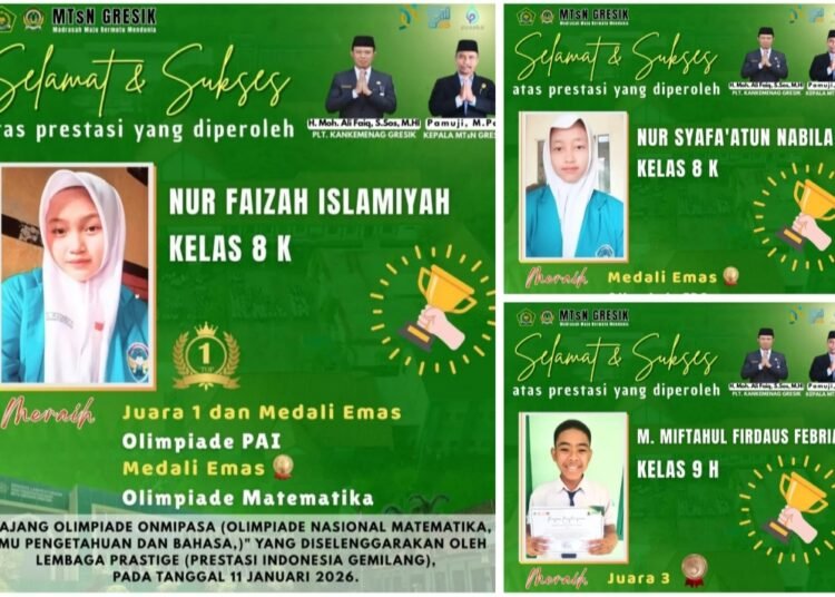 Top !! 3 Murid MTsN Gresik Ukir Prestasi Gemilang Raih Medali Emas Olimpiade Tingkat Nasional
