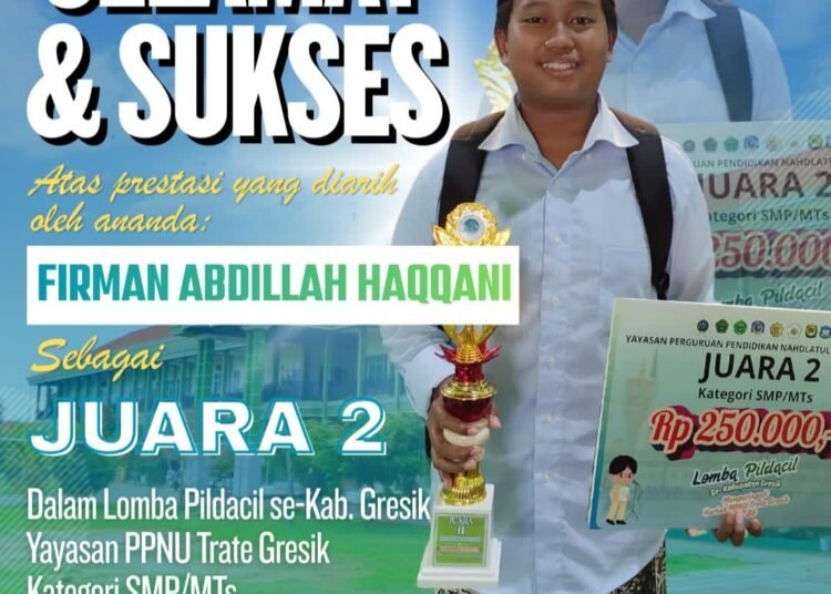 Istimewa !! Ananda Firman Abdillah Siswa MTs Tarbiyatus Shibyan Wotan Raih Juara 2 Lomba Pildacil se-Kabupaten Gresik