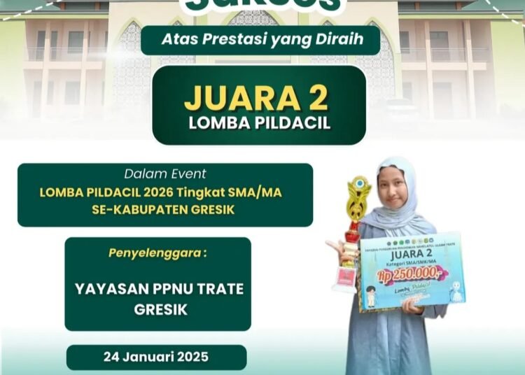 Alhamdulillah, Waziirah Syahiira Maahirah Nahdah Siswi MAN 2 Gresik Raih Juara 2 Lomba Pemilihan Dai Tingkat Kabupaten