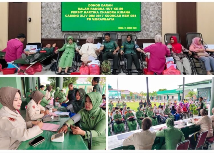 Peringati HUT ke-80, Persit Kartika Chandra Kirana Cabang XLIV Dim 0817 Gelar Donor Darah