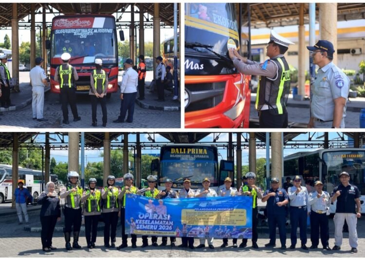 Satlantas Polres Gresik Gelar Ramp Check Bus dan Tes Urine Demi Keselamatan Penumpang
