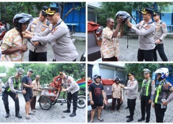 Tukang Becak Ketiban Rezeki: Dapat Becak Listrik dari Presiden RI, Dapat Helm Gratis dari Kapolres Gresik