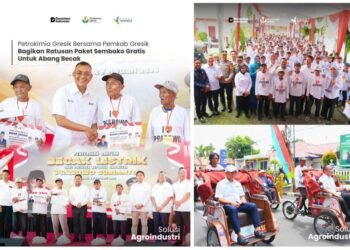 Petrokimia Gresik Bersama Pemkab Gresik Bagikan Ratusan Paket Sembako Gratis untuk Abang Becak