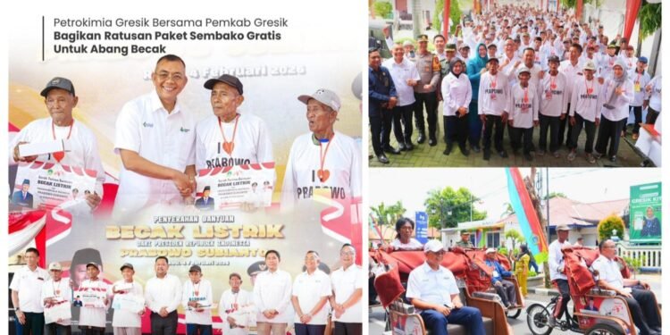 Petrokimia Gresik Bersama Pemkab Gresik Bagikan Ratusan Paket Sembako Gratis untuk Abang Becak