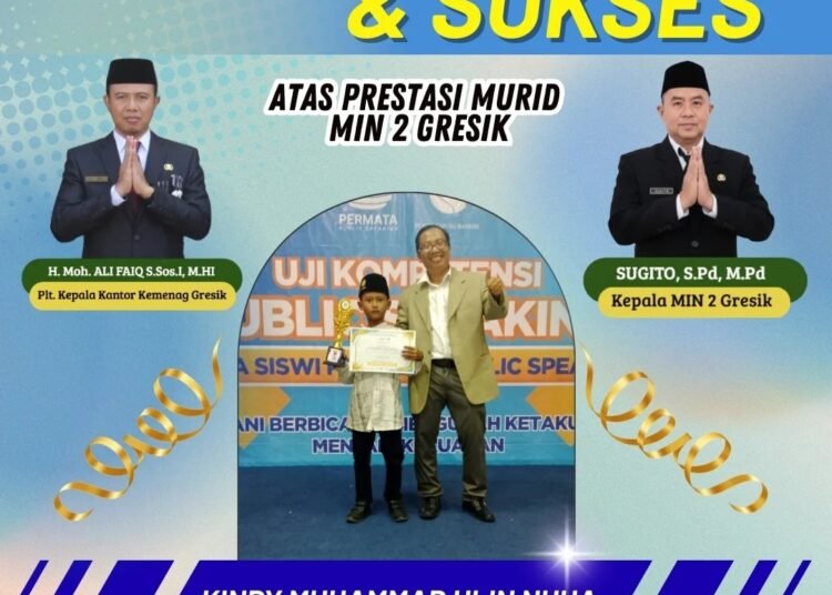 Muhammad Ulin Nuha Siswa MIN 2 Gresik Raih Juara 1 Uji Kompetensi Publik Speaking
