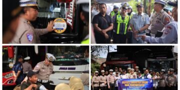 Peduli Keselamatan Penumpang, Polres Gresik dan Polda Jawa Timur Gelar Rampcheck Bus Pariwisata