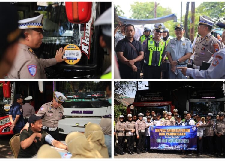 Peduli Keselamatan Penumpang, Polres Gresik dan Polda Jawa Timur Gelar Rampcheck Bus Pariwisata