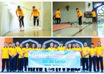 Kapolres Gresik Turun Langsung Pimpin Aksi Kerja Bakti Bersih-bersih Masjid Agung