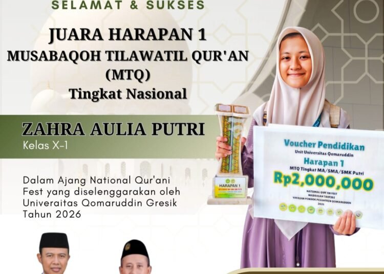 Zahra Aulia Putri MAN 1 Gresik Ukir Prestasi Gemilang di Gelaran MTQ Tingkat Nasional