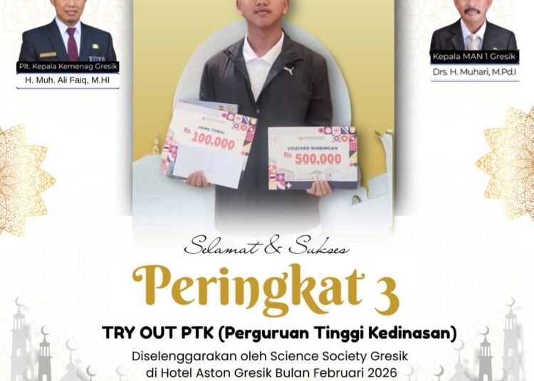 Aimar Ahmad Dzaka, Siswa MAN 1 Gresik Raih Peringkat 3 Tryout PTK Tahun 2026