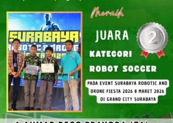 Bravo !! Tim Robotik MTsN Gresik Raih Juara 2 Kategori Robot Soccer di Ajang Surabaya Robotic & Drone Fiesta 2026