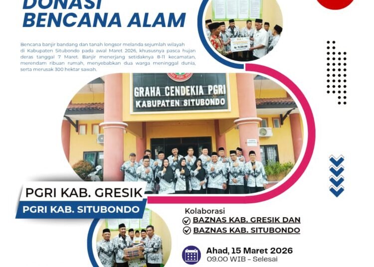 PGRI Kabupaten Gresik Salurkan Bantuan Puluhan Juta untuk Korban Bencana Alam Situbondo
