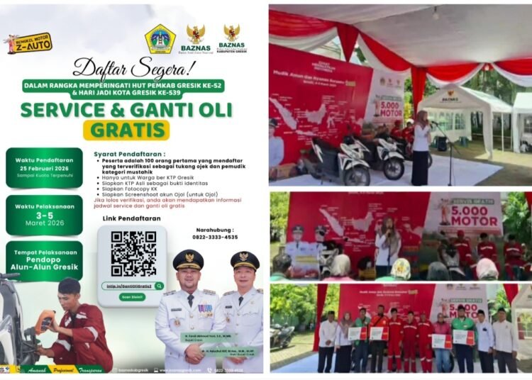Alhamdulillah, 5000 Tukang Ojek dan Pemudik Mustahik Dapat Servis dan Oli Gratis dari Baznas Gresik & Baznas RI