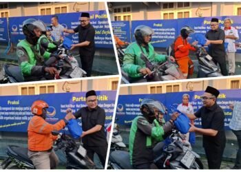 Jiddan DPR RI Putra Bupati Sambari Berikan Santunan dan Bingkisan Lebaran untuk Ratusan Pengemudi Ojol