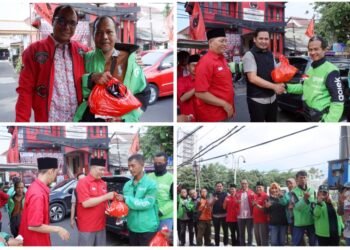Di Akhir Ramadan Penuh Berkah, DPC PDI-P Gresik Bikin Ratusan Ojol Sumringah Dapat Paket Sembako untuk Rayakan Lebaran