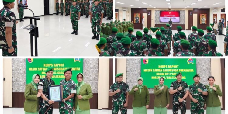 Dandim Gresik Tekankan Loyalitas dan Pengabdian di Momen Korp Raport Masuk Satuan dan Wisuda Purnawirawan