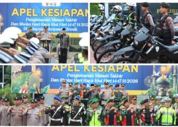 Kapolres Gresik Pimpin Apel Pengamanan Idulfitri 2026, Ajak Warga Takbiran di Masjid