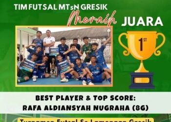 Jooss !! Tim Futsal MTsN Gresik Juara 1, Rafa Aldiansyah Sabet Best Player dan Top Score