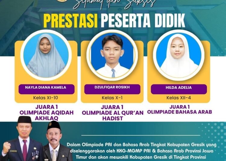 Istimewa !! Siswa MAN 1 Gresik Raih Juara 1 Olimpiade Aqidah Akhlak, Al-Qur’an Hadist, dan Bahasa Arab tingkat Kabupaten